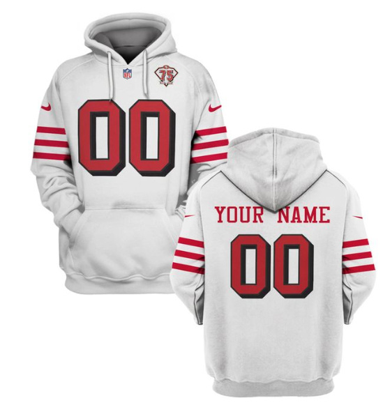 Men's San Francisco 49ers Active Custom 2021 White 75th Anniversary Pullover Hoodie